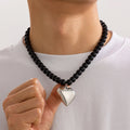 Trendy Smooth Acrylic Beads CCB Peach Heart Necklaces for Men Hiphop Male Street Choker on Neck Accessories Fashion Jewelry Gift