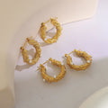 2022 Jewelry Trendy Earring 18K Gold Plated Hammered Imitation Pearl Zirconia Hoop Earrings Stainless Steel Jewelry for Women