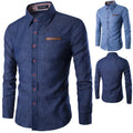 M-3XL New Men's Casual Slim Fit Stylish Wash Denim Long Sleeves Jeans T Shirts Smart Casual Fashion Men Clothes