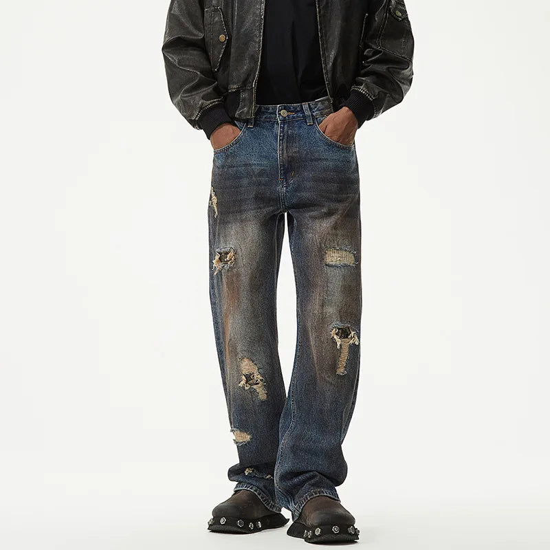 Ripped Hip Hop Flare Custom Design Straight Baggy Streetwear Casual Fashion Jeans