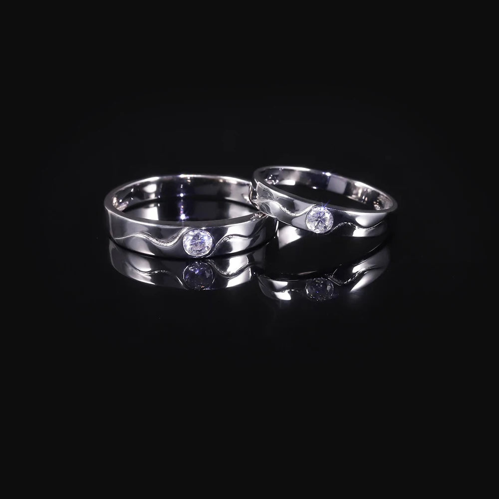 KH465 Abiding Minimalist Design 925 Sterling Silver Single Stone Moissanite White Color Couple Ring Set for Wedding Engagement