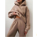 Women Elegant Solid Sets for Women Warm Hoodie Sweatshirts and Long Pant Fashion Two Piece Sets Ladies Lace up Sweatshirt Suits