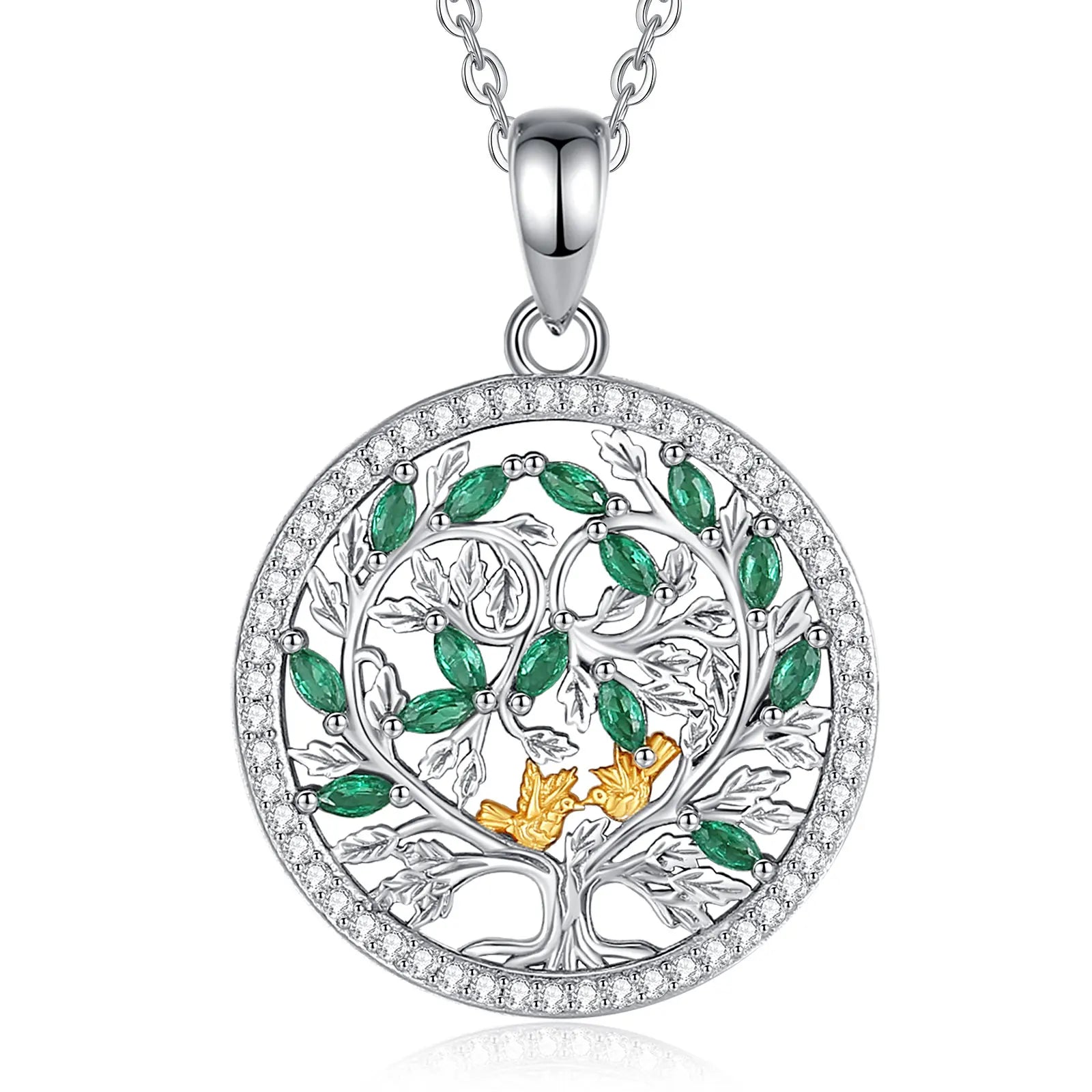 Merryshine Eteinal Love 925 Sterling Silver Necklace Pendant Bird and Cz Tree of Life Pendant