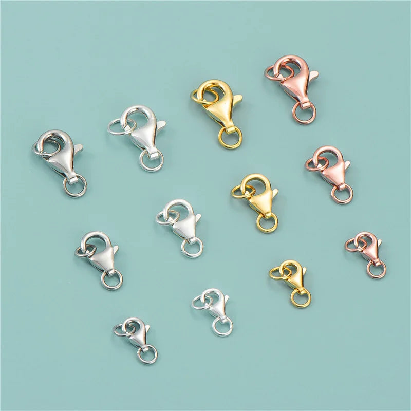 High Quality  Solid 925 Sterling Silver Jewelry Pendant Lobster Screw Clasp Gold With Jump Ring 8mm 7mm 5mm