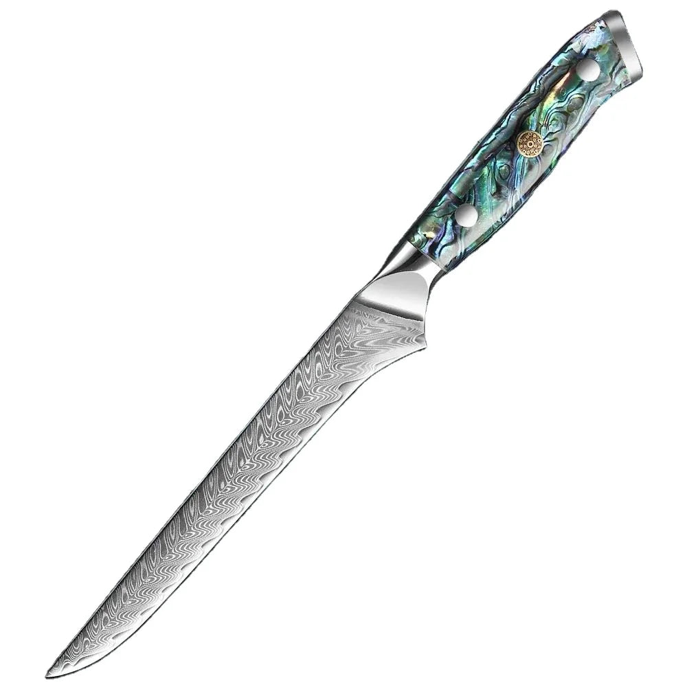 5.5\" Damascus Japanese Steel Boning Knife Carbon Steel Kitchen Cleaver Filleting Chicken Fish Poultry Meat Sharp Curved MegaBDM