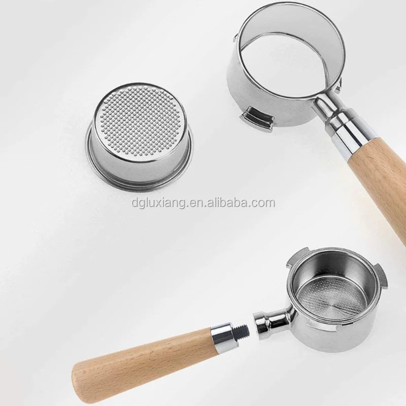 New Arrivals 2025 High Quality Delonghi 51mm 304 Stainless Steel Coffee Bottomless Portafilter With Wooden Handle
