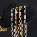 Fancy Design 11mm Real Gold Plated Copper CZ Zircon Cuboid Iced Out Miami Cuban Link Chain Necklace for Men
