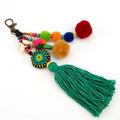 Pom Pom Key Chains Key Rings Purse Handbag Decor Pendant Colorful Tassel Bag Charm Women Layered Tassel Wooden Beaded Keychain
