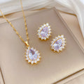 Stainless Steel Zirconia Crystal Full Diamond Drop Pendant Necklace Earrings Jewelry Set for Women Girl Friend Lady Gift