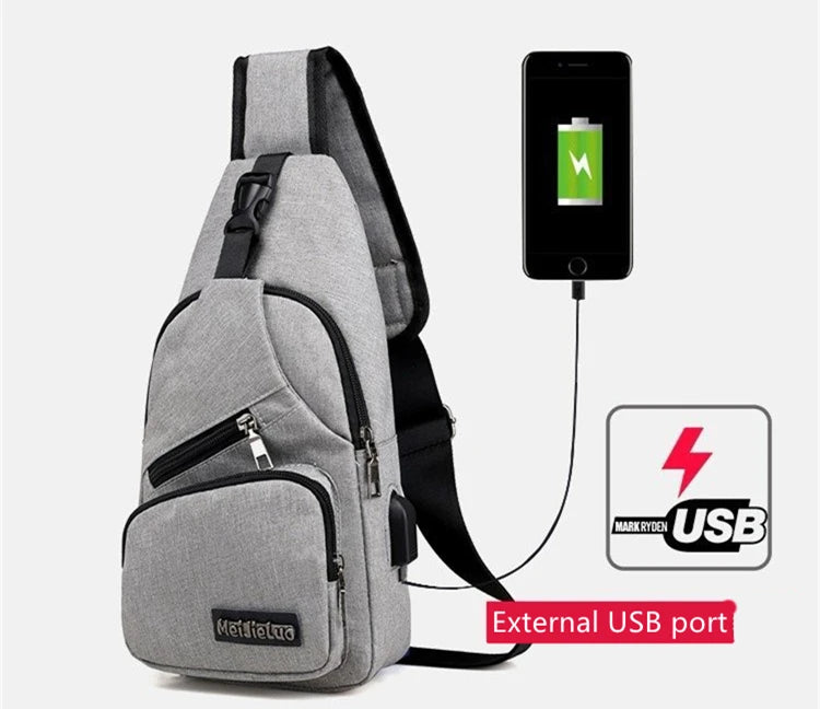 USB Charging Oxford Men Chest Bag Multi-functional Outdoor Waterproof Bag