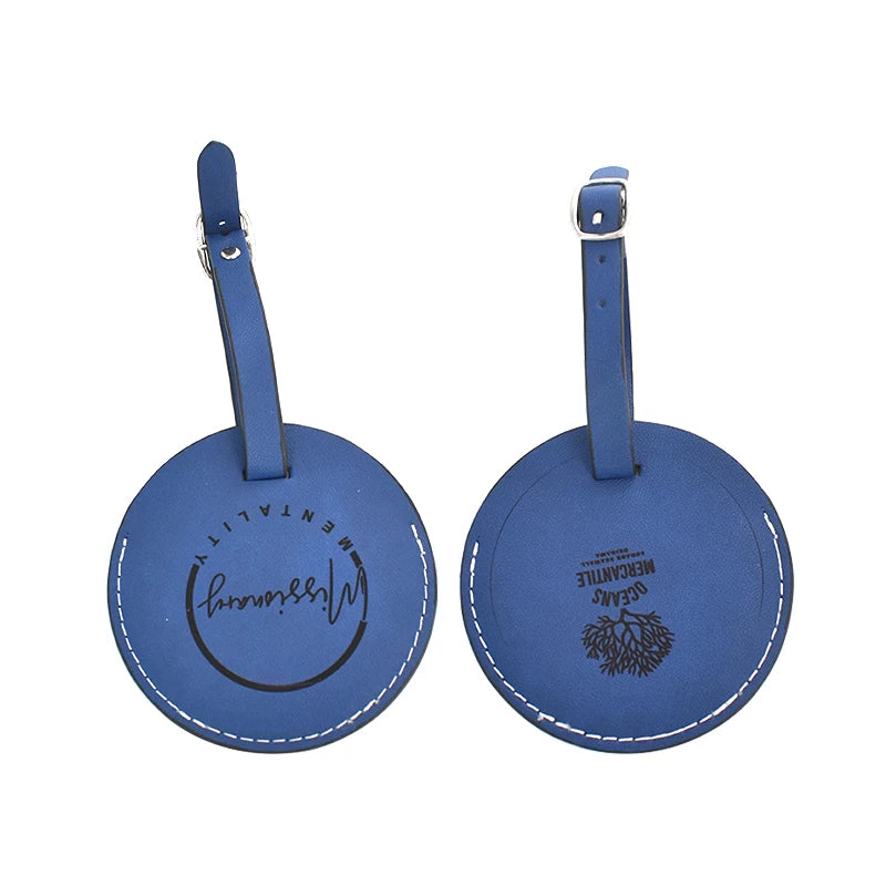 Company Promotional Gift Custom Traveling Fashionable Laser Engraving Blank Leather Circle Luggage Tags