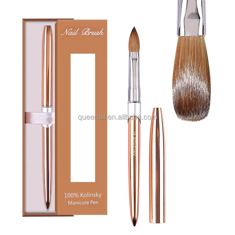 Nail Art Manicure Tool Kolinsky Sable Hair Aluminum Handle Round Flat Acrylic Nail Art Brush Size 2# 4#6#8#10#/16/18