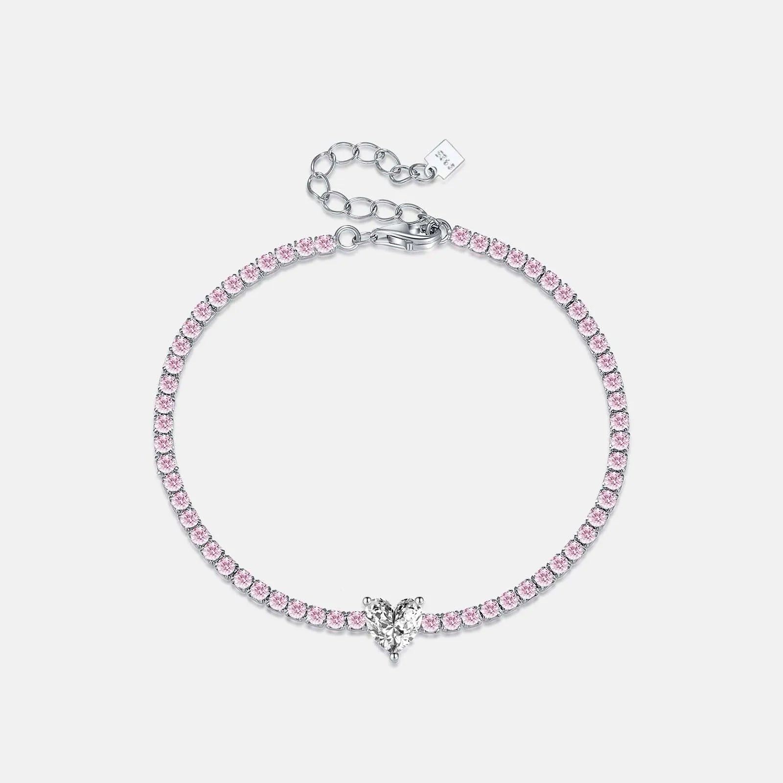 FUAMAY Fashion Jewelry Dainty 925 Silver Bracelet Center White Loves Heart Pink Zircon Tennis Bracelet Couple PersonnalisÃ©