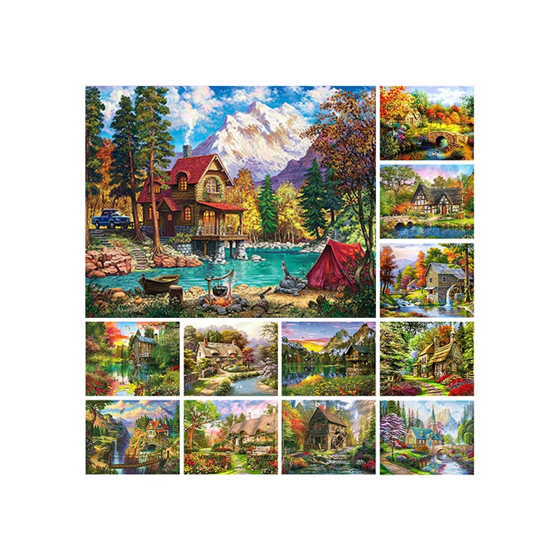 Wholesale Custom Diamond Painting Garden Scenery Home Decor 5D Diamond Embroidery Wall Art Diamond Painting Short Lint Canvas