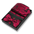 Men's Casual Fashion Cashew Flower Pattern Polyester Tie Bow Tie Pocket Square Square Cufflinks Suit for Gift