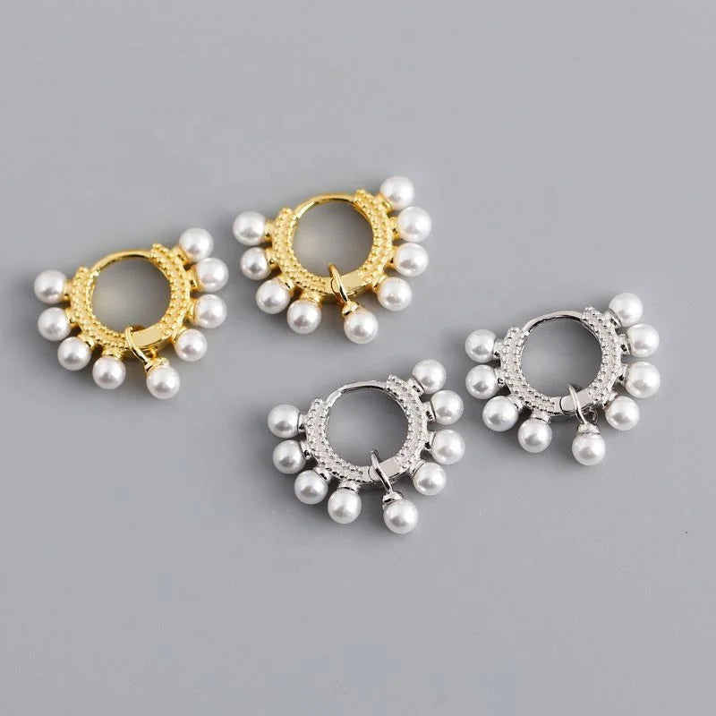 2020 NEW 925 Sterling Silver Full Round Pearl Dangling Earrings Hoop Earring for Women