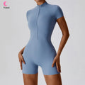Women's Athletic Yoga Jumpsuit Short Sleeve Sports Romper with Workout Shorts Bodysuits for Fitness Exercise