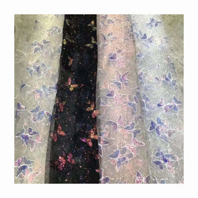 Diy Girls Dress Skirt Mesh Embroidery Fabric Costume Textile Sewing Decorative Beaded Sequined butterfly Embroidered Lace Fabric