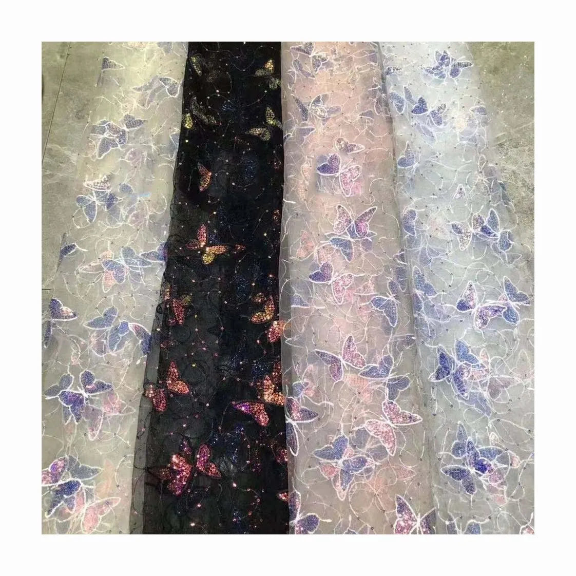 Diy Girls Dress Skirt Mesh Embroidery Fabric Costume Textile Sewing Decorative Beaded Sequined butterfly Embroidered Lace Fabric