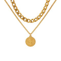 18K Gold Plated Queen Portrait Round Card Double-layers Stacked Necklace Stainless Steel Detachable Chain Jewelry for Girls