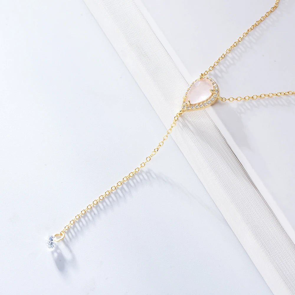 FULSUN S925 Sterling Silver With Zircon Water Drop Moonstone Lariat Chain Pendant Necklace Custom Jewelry Manufacturer