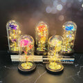 Hot Sale 24K Gold Rose Preserved galaxy Rose in Glass Dome Wooden Base Valentine's Gift Enchanted LED Light Rose in Glass
