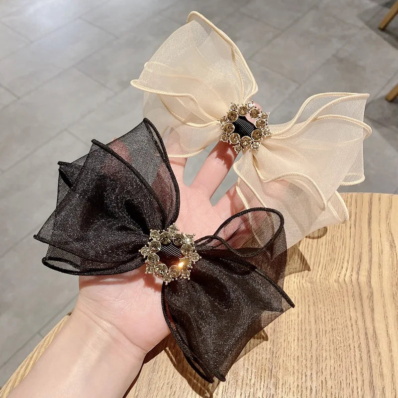 GT Mesh Diamond Spring Clip Rhinestone Big Bow French Spring Hair Accessories Clips Hairpins