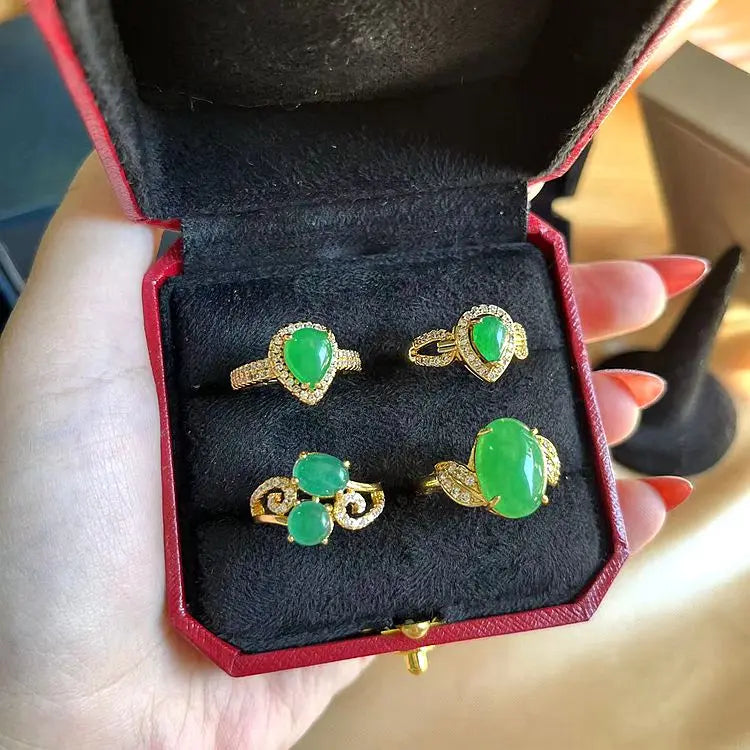 JiaLin Christmas Gifts Ins Hot Burma Jade Ring Fashion Jewelry Rings Rings Jewelry Women of the Classic Bulk Supply
