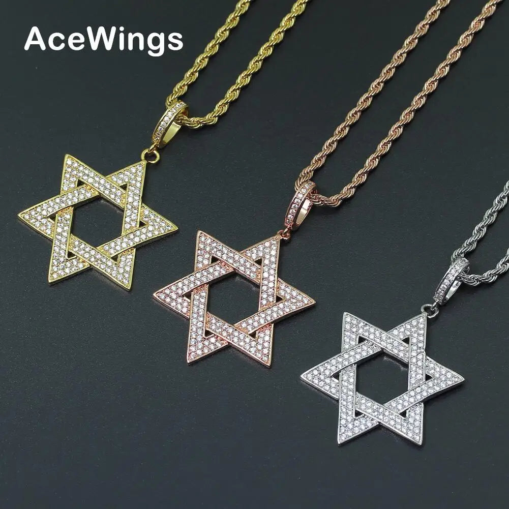 CN060 Trendy Brass Setting CZ Hip Hop Pendant Necklace with Rope Chain and Micro Pave CZ Stones for Men and Women