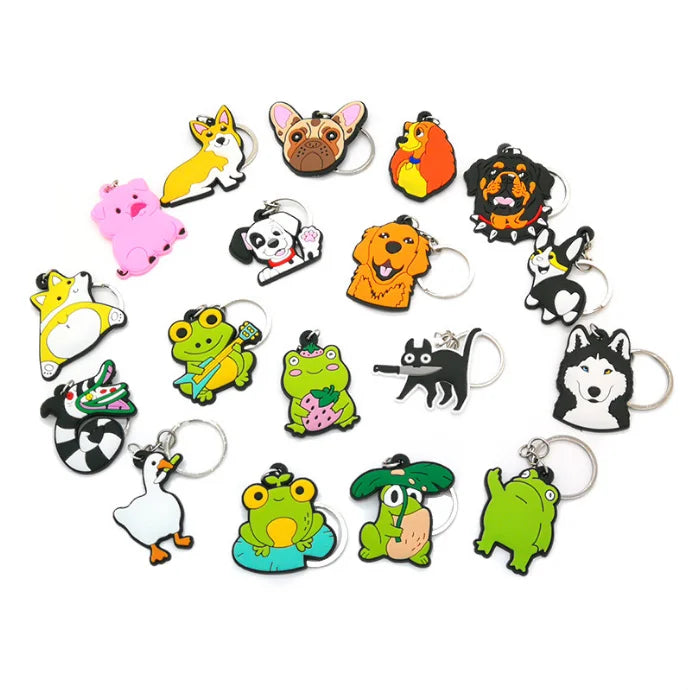 1pcs PVC Key Ring Cute Animal Cartoon Keychain Lovely Mini Dog Frog Cat Shape Key Holder Fit Women Men Kids Keys Accessories