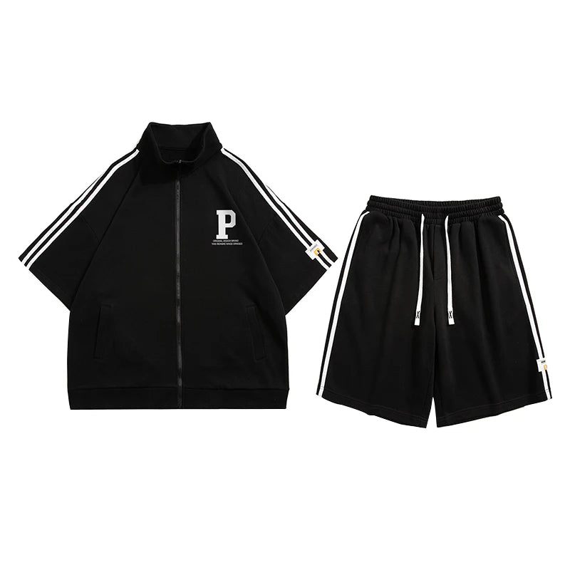 Summer Men's Casual Sportswear Shirt Single Breasted Loose Short Sleeve Breathable Print Tracksuits Tshirt Shorts Jogger Sets