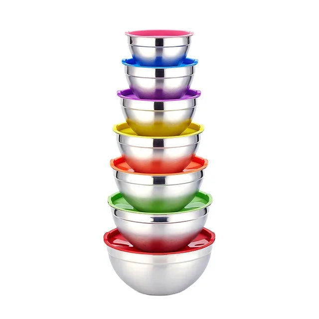 Airtight Lids Metal Nesting Salad Bowls Round Customized Food Grade Nested Mixing Bowl