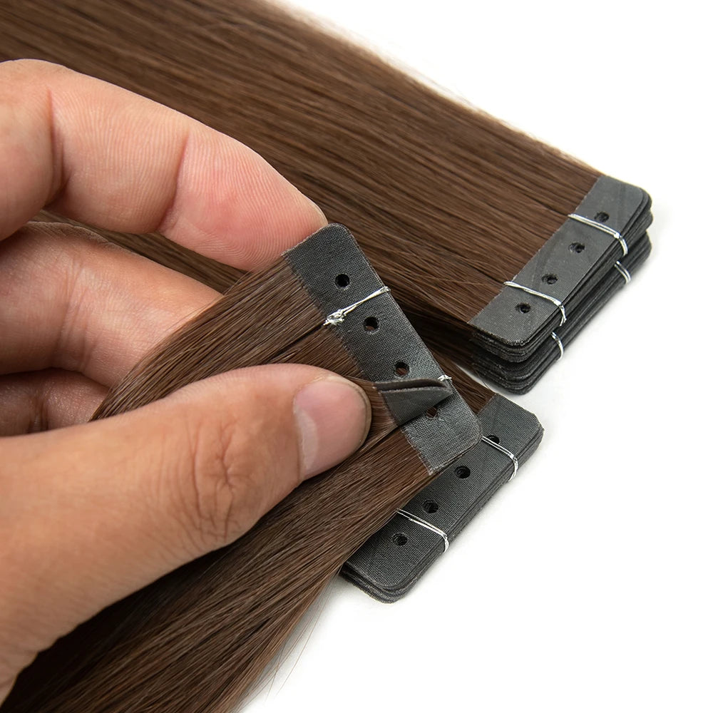 NEW Arrivals Wholesale Double Drawn Russian Hair Tape Skin Weft Natural Looking Tape in Hair Extensions With Hole