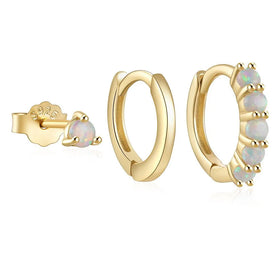 Luxury Fashion Jewelry S925 Sterling Silver 18K Gold Plated Opal Hoop Earrings Set for Girls