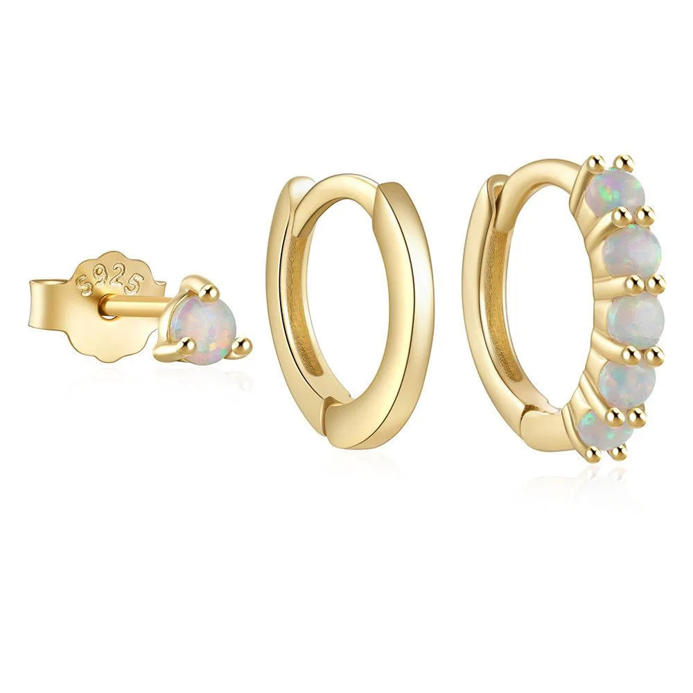 Luxury Fashion Jewelry S925 Sterling Silver 18K Gold Plated Opal Hoop Earrings Set for Girls