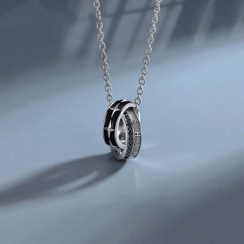 Victory Star Ring Trendy Male Coldness Wind Loop Interlocking Simple Drip Glue White Diamond Double Ring Necklace