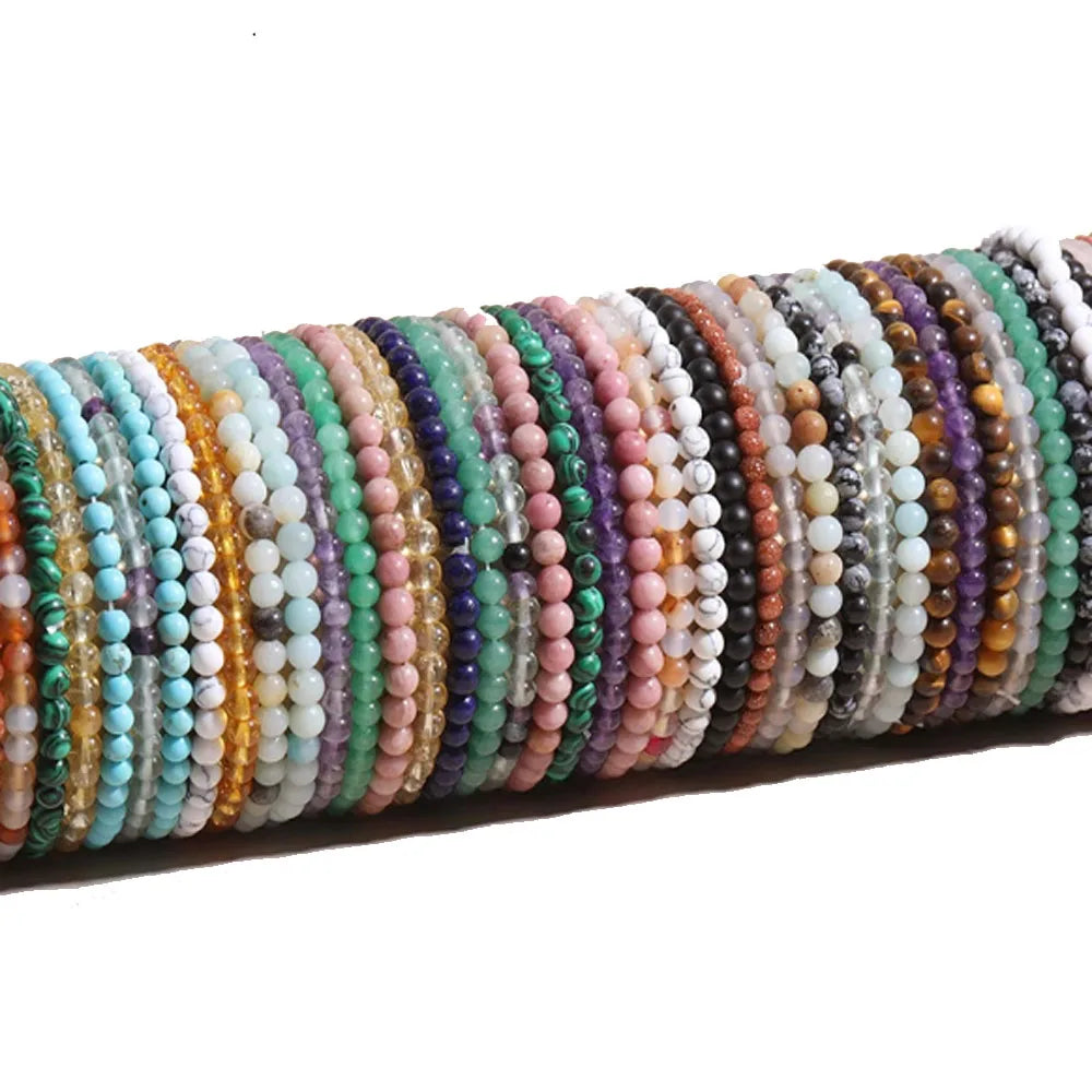 Handmade Boho Women 4mm Natural Healing Stone Beads Beaded Elastic Cord Bracelet Jewelry Bracelets