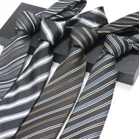 Factory Wholesale Low MOQ Durable Pattern Striped Casual Formal Men's Neckties Red Black Polyester Fabric Business Ties BOYI
