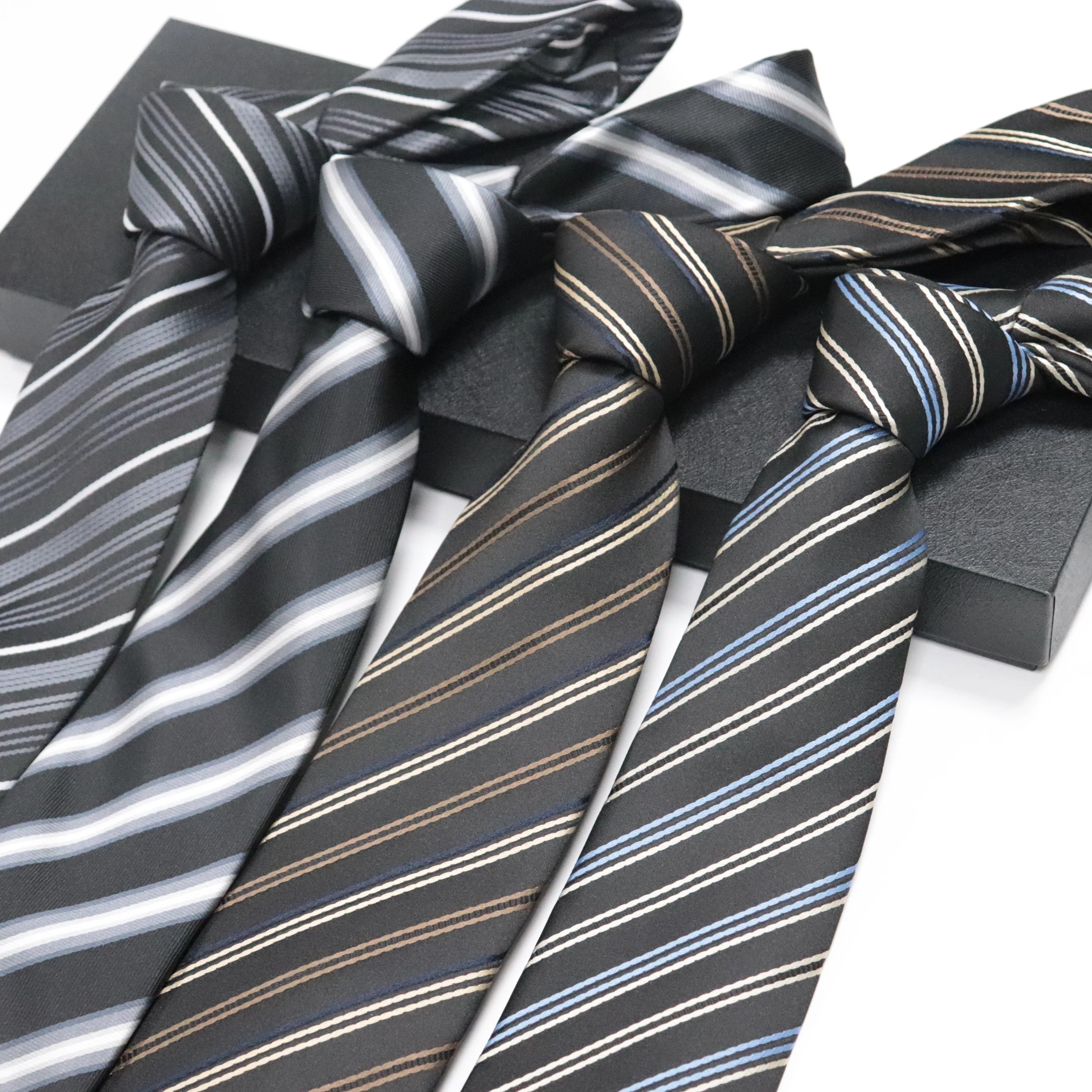 Factory Wholesale Low MOQ Durable Pattern Striped Casual Formal Men's Neckties Red Black Polyester Fabric Business Ties BOYI