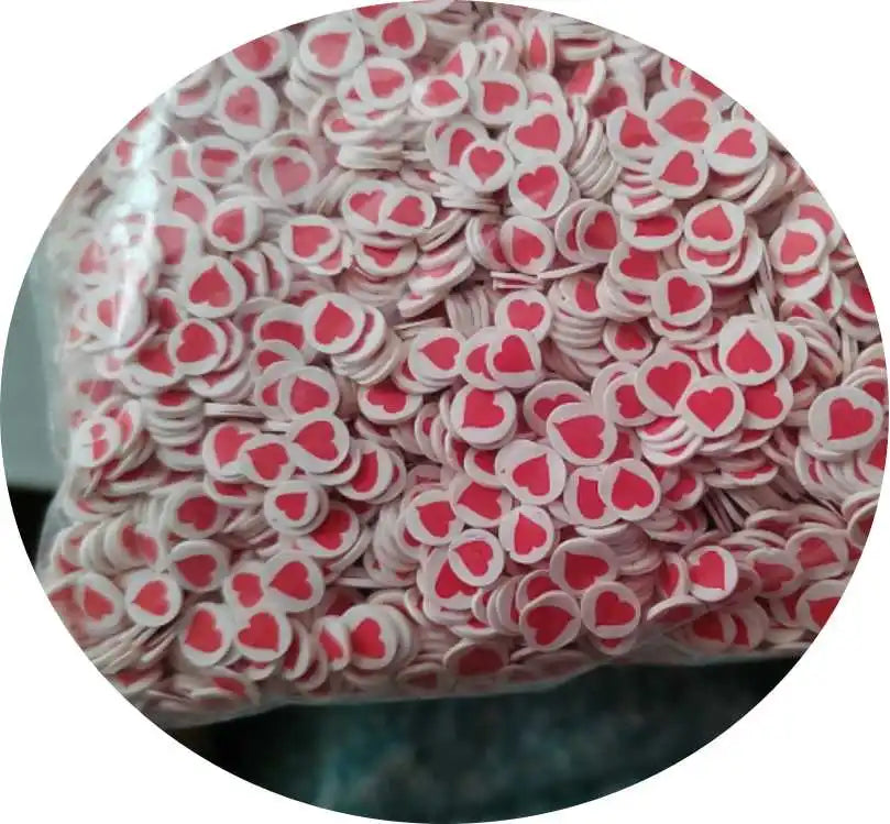 500g/Lot Valentine Series Red Love Heart Shaped Clay Slices Sprinkles Supplies Slime Crafts Filling Shaker Cards Accessories 5mm