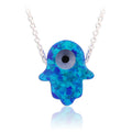 Trendy Fashion Necklace with Hand Shape Eye Pendant Gold Plated Brass Chain Synthetic Opal Blue White Stone Jewelry