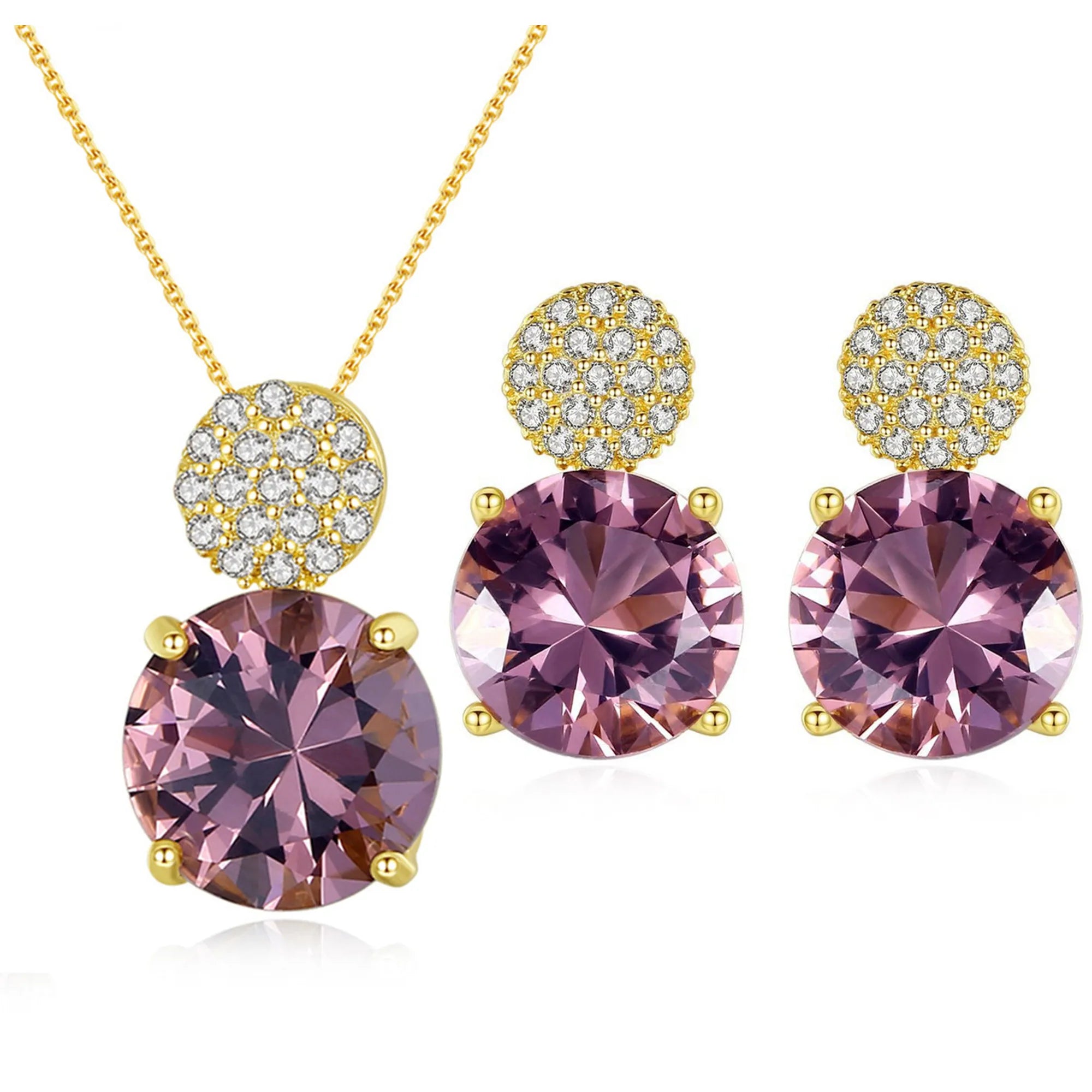 Hotsale Women Jewelry Set 925 Sterling Silver Jewelry Cubic Zirconia Round Brilliant Cut Dubai Gold Plated Jewelry Set