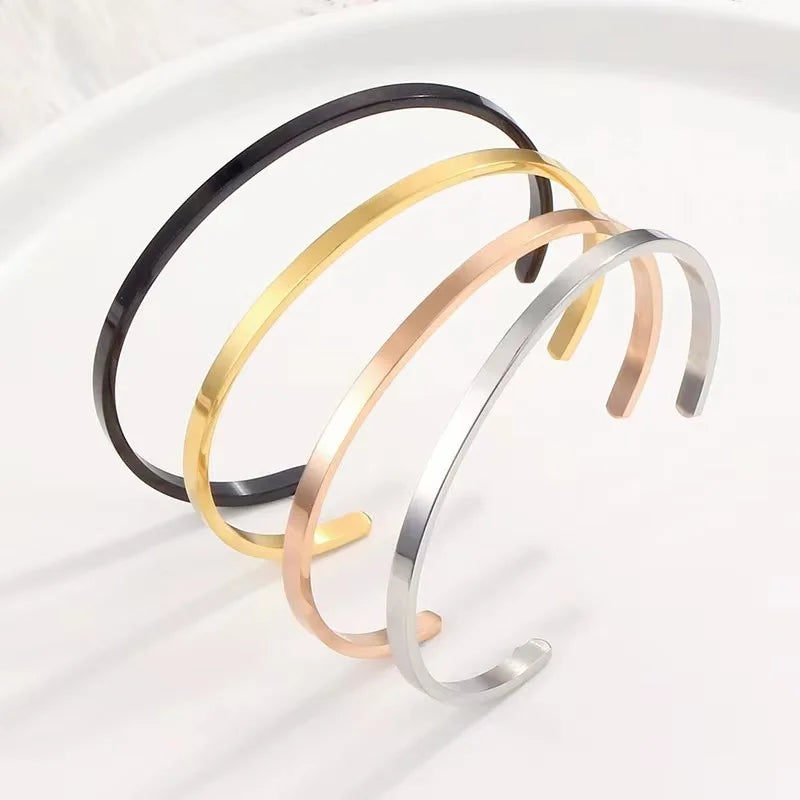 Stainless Steel Fashion 3.5MM Open Bracelet Bangle Inner Diameter 63mm Polished Bangle Gold Silver Rose Gold Black Color HOT