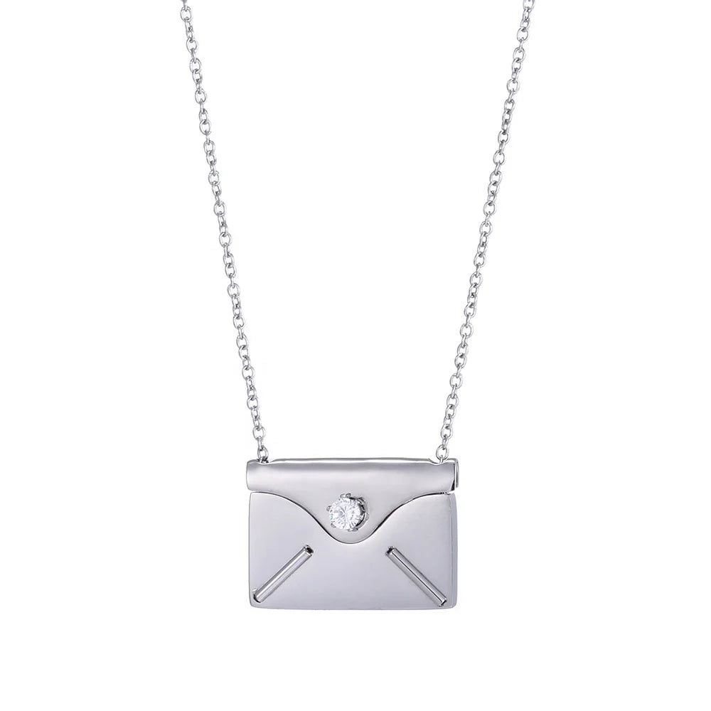 Hot Custom CZ Crystal Pendant 18k Gold PVD Logo Stainless Steel Envelope Name Trendy Zircon Photo Digital Printed Steel Charm