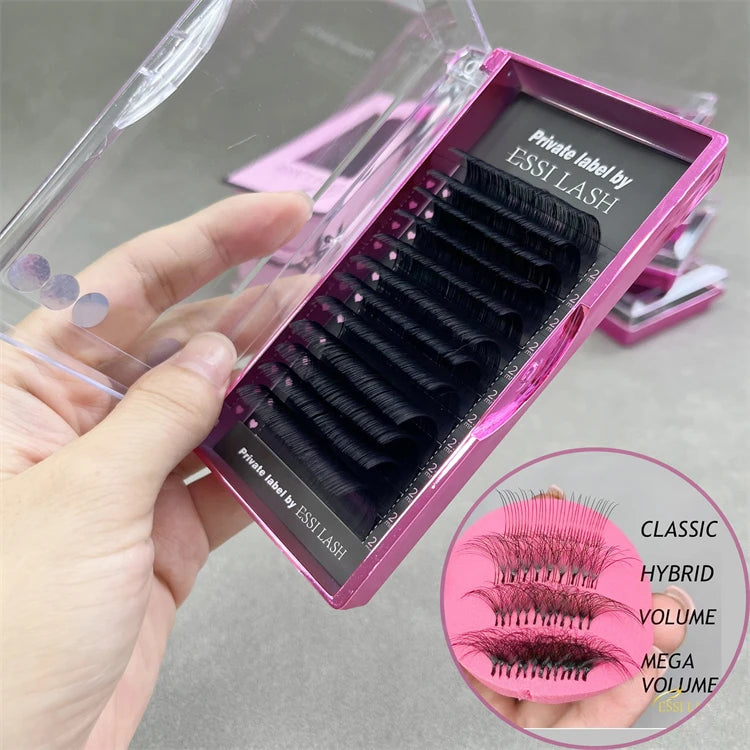 Pesta As Custom logo Fluffy Soft Luxury Lash Extensions Korea Pbt Diber 12rows Easy Fan Lash Trays Wholesale
