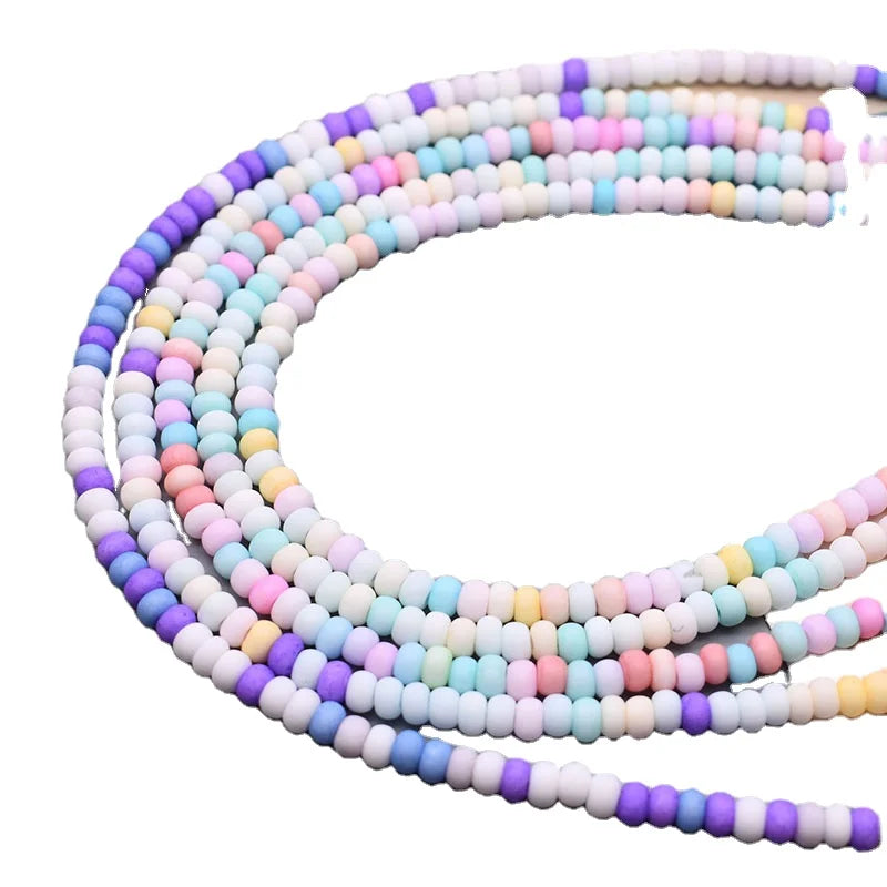 New Color 4mm Stripe Lampwork Glass Beads Matte Color Round Lampwork Loose Beads for Jewelry Making DIY Bracelet