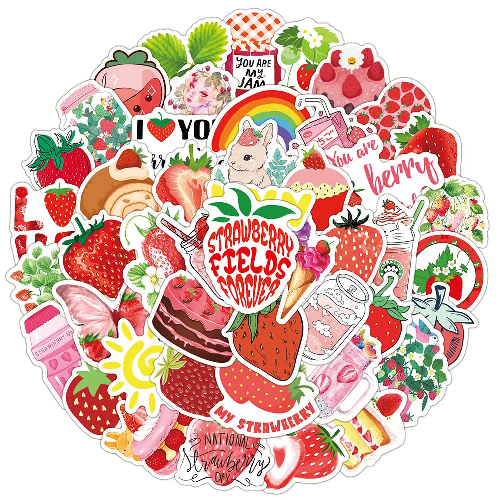 50PCS Sweet style strawberry stickers dessert drink for girl Laptop Luggage Skateboard bottle kids