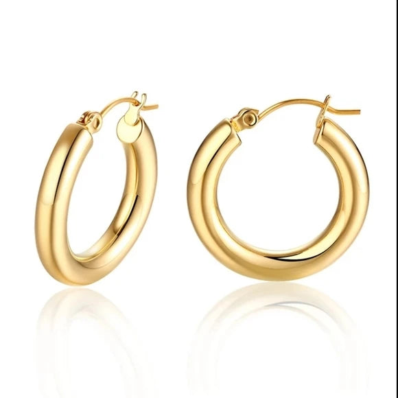 Women's Simple Stainless Steel 18K Gold Plated Exaggerate Big 4MM Wide Circle Earrings Titanium Steel C Wedding Party Gift