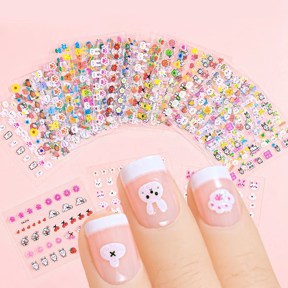 30pcs/Set 3D Cute Rabbit Cartoon Nail Sticker Japanese Colorful Self Adhesive Nail Art Decorations Stickers Lovely Nail Decal