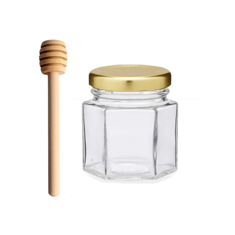 1.5 oz Hexagon Mini Glass Honey Jars with Golden Black Color Tinplate Cap for Wedding Favors Party Favors